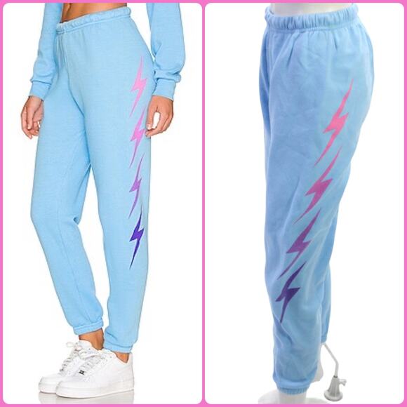 Aviator Nation Pants - Aviator Nation Bolt Fade 4 Sweatpants Sky Blue Lightning‎ Lounge Cozy USA Made
